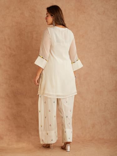 Image of ANNI Designer Farshi Salwar Suit for Women Viscose Embroidered | Co Ord Set for Woman | Straight Kurta Palazzo Outfit Round Neck V Slit 3 /4 Sleeve Ethnic Dress Womens Clothing