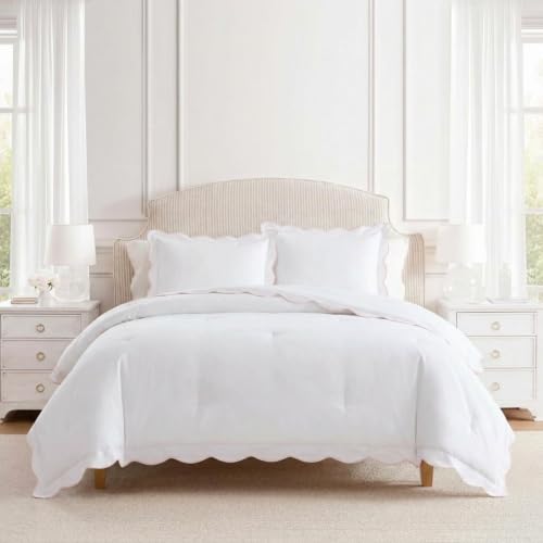Image of Martha Stewart - Queen Comforter Set, Crisp & Smooth Bedding with a Cotton Percale Lightweight Feel, Reversible 3 Piece Bed Set with Matching Pillowcases (Simple Scallop Pink)