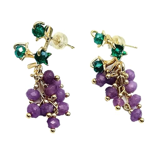 Natural Lavender Jasper Rhinestone Grape Dangle Stud