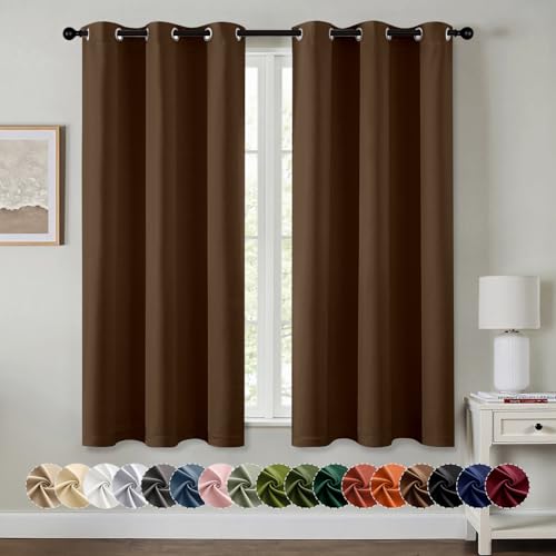 Image of MIULEE Blackout Curtains for Bedroom Living Room 2 Panels, Thermal Insulated Room Darkening Drapes Grommet Noise Reducing Light Blocking Window Treatments 63 Inches Long 40x63 Inch Brown
