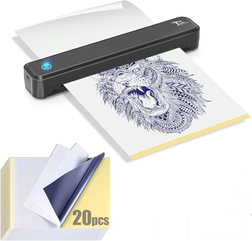 Joyzan Tattoo Drucker, Bluetooth Thermodrucker Stencil Drucker Tragbarer Tattoo Printer Maschine Kompatibel mit Smartphone und PC mit 20pcs Transferpapier für Anfänger und Künstler Büro Zuhause