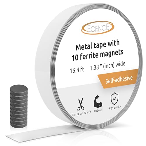 ECENCE 5m /16.4feet Self-Adhesive Metal Strip - with 10 Ferrite Magnets - Steel Strip, Metal Tape for Notes, Photos, Memos & Crafts (35 mm Wide)