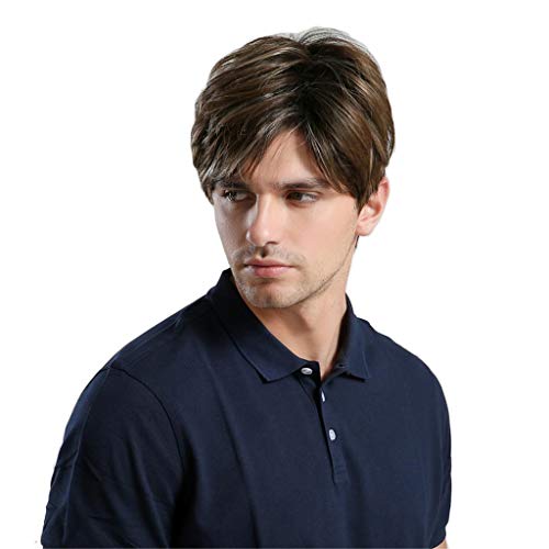 10 Wigs Wig Peruca Natural Sintética Da Parte Lateral Das Perucas Masculinas Retas Curtas Com Franja