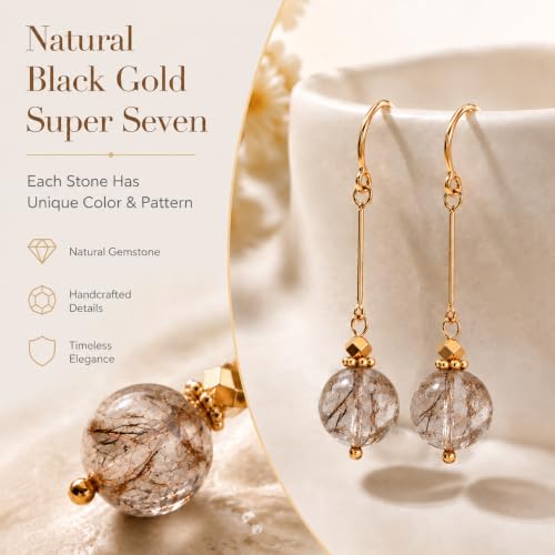 Black Gold Super Seven Earrings for Women Crystal Dangle Drop Jewelry Gift - image 2