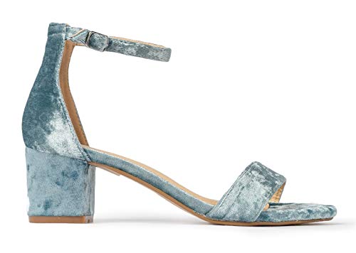 Image of J. Adams Daisy Heeled Sandals - Ankle Strap Low Block, Open Toe Dress Pumps, Chunky Heels - Dressy Shoes for Women - Bridal, Wedding, Summer Sandals