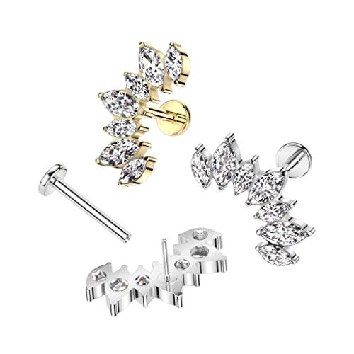 Pierced Owl 18GA F136 Implant Grade Titanium 7 CZ Crystal Marquise Curved Top Threadless Stud (Gold Tone) by Pierced Owl - Used condition - Image 3