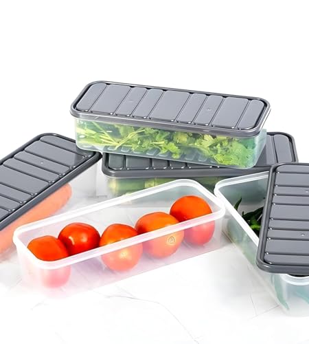 Image of Fridge Storage Containers (Pack of 6), Air Tight Containers for Kitchen Storage, Fridge Organiser Storage Boxes, Fridge Organizer, Fridge Storage Box, Keep Fruits Vegetables Fresher-1200 ML