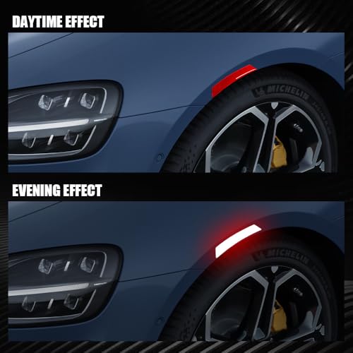 Image of 4PCS Car Reflective Trim Side Marker Stickers, Side Reflectors for Car, Anti-Collision Automatic Bumper Fender Stickers, Auto Exterior Accessories Reflector Guard Fit Cars (Red, 4PCS)