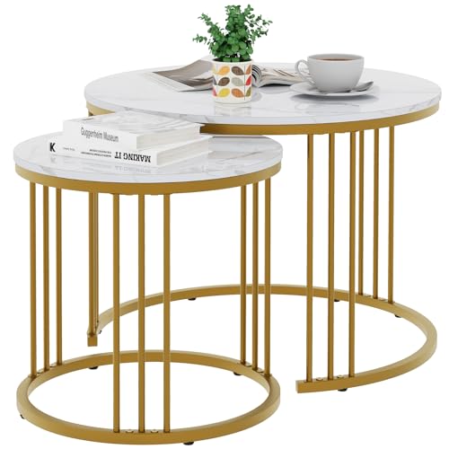 Garden 4 you Coffee Table Faux Marble Nesting Table for Small Place 2 Sets Modern Furniture Living...