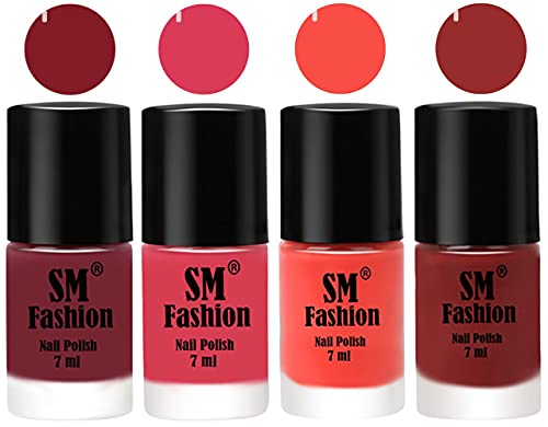 Image of Nail Polish Combo Set (Pack of 4) Quick Dry Gel Finish Nail Paint | Lip,Rose,Coral,Jam | 7 ml Each