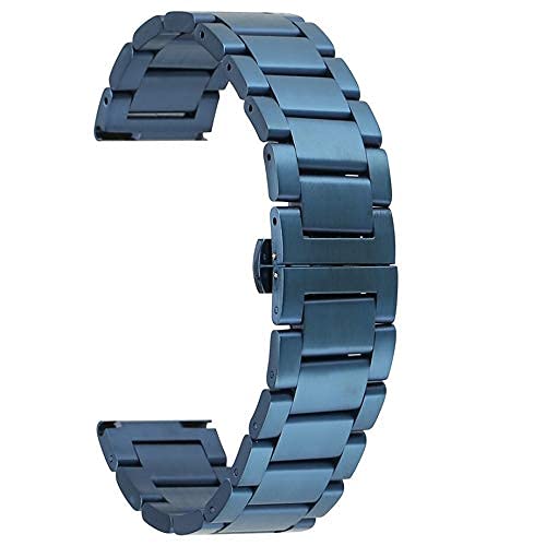 Bracelet de Montre, Boucle Papillon 18/20/22/24mm, Bracelet de Montre en Acier Inoxydable Massif Bleu, Bouton Poussoir, Sangles à Boucle cachée