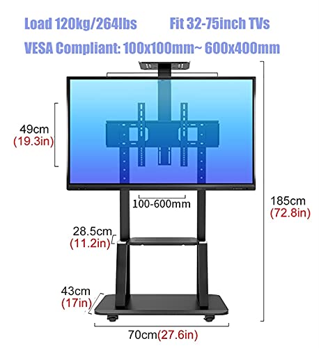 Soporte para TV negro para 50+ pulgadas con ruedas y 2 repisas miniatura 4