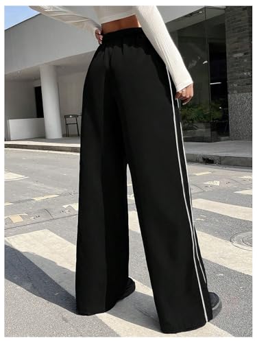 Milumia Women's Side Stripe Wide Leg Pants Tie Front Low Waist Trousers2