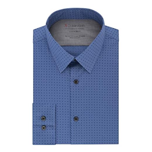 Calvin Klein Camisa social masculina Xtreme slim fit - estampa térmica elástica, Azul, 14"-14.5" Neck 32"-33" Sleeve