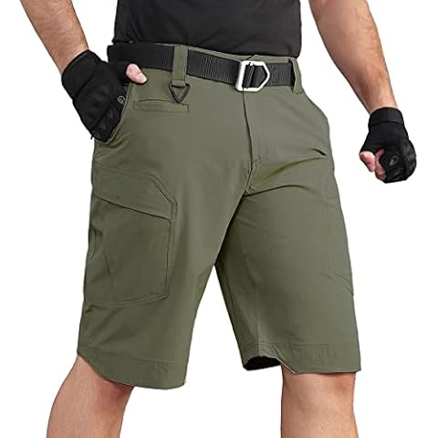 NAVEKULL Men's Quick Dry Tactical Shorts Lightweight Stretch Outdoor Work Hiking Cargo Shorts with 7 Pockets, Army Green, 36 Cover