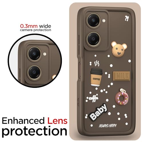 Image of Bintage Cute Fun Ball | Taddy Cartoon 3D Smiley Coffee Cup | Milk Donut | Full Camera Protection Back Cover Compatible for Vivo V2350 / Y18e / Y18 / Y18t - Brown
