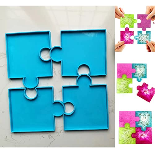 Image of SNOOGG Pack of 2 Puzzle Shape Silicone Mold for Epoxy Resin Casting Coaster Making Mold DIY Resin Art Craft Supplies Home Decoration Cup Mat Personalized Gift Durable Flexible Reusable Mold