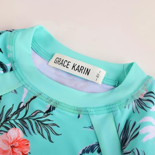 Image of GRACE KARIN Girls Rash Guard Swimsuit Short Sleeve Two Piece Bathing Suit 6-12Y