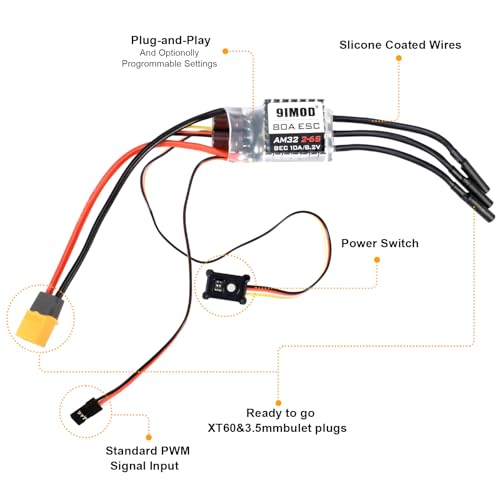 Outrunner Brushless Sensorless Motor ESC Combo, AM32 80A Brushless RC ESC Kit for Axial SCX10 TRX-4 TRX-6 RC Crawler Truck Off-Road Car, 1/8 1/10 Scale w/USB Linker Speed Control Programming - Thumbnail 7