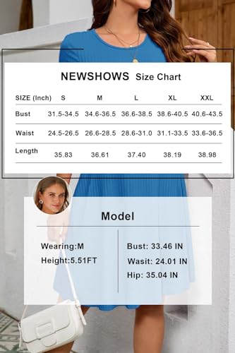 Image of Newshows Womens 2025 Summer Dresses Short Sleeve Ribbed Knit A-Line Swing Beach Vacation Outfits Casual Sundress with Pockets