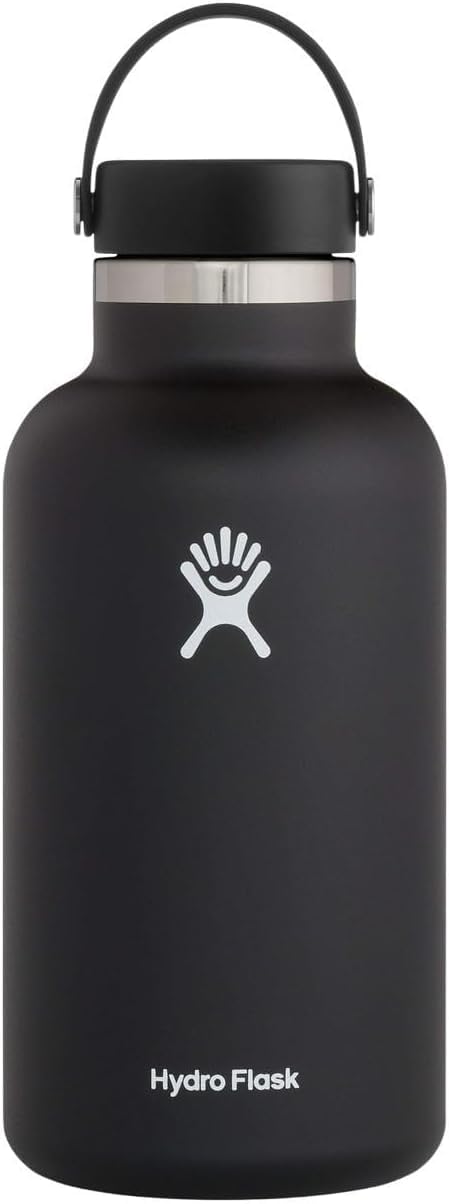 Hydro Flask Water Bottle - Stainless Steel & Vacuum Insulated - Wide Mouth 2.0 with Leak Proof Flex Cap - 64 oz, Black