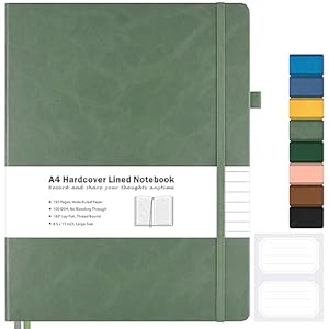 Lined Journal Notebook, 8.5″ x 11″ Hardcover Leather Notebook for Work, Wide Ruled Notebook Journal for Women Men, 192 Thick Paper, Lay Flat, 2 Pockets, A4 Large Journals for Writing, Green Journal