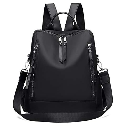 Alovhad Fashion Nylon Convertible backpack purse Anti-theft Casual Shoulder Bag and Design Handbags (Black), Medium Black Cover