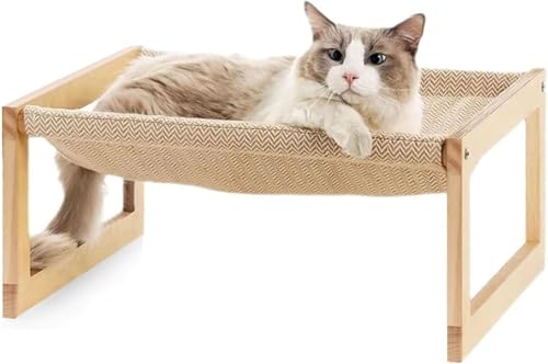 Vilom ペットベッド 猫の巣 犬小屋 木製フレーム 四季通用 通気性リネン 洗える取り外し可マット付き 安定構造 ハンモック型 組立簡単 猫犬兼用