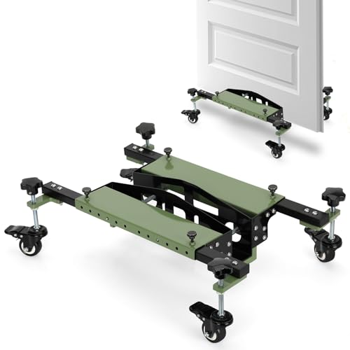 Aluminum Alloy One-Piece Door Installation Tool Kit with Wheels Heavy Duty Door Dolly & Lifter for Single-Person Operation Fits 0.8 to 2.5 Thick Pre-Hung Slab & Barn Doors 220 LBS Capacity
