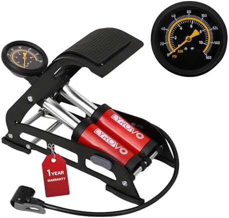 Lyrovo 160 PSI Double Cylinder Portable Foot Pump Air Tyre Inflator for car Bike and Cycle, Red