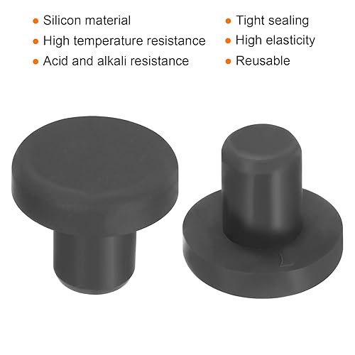 Image of UXCELL High Temp Silicone T-Shaped Solid Rubber Stopper Hole Plugs for Powder Coating & Plating - Waterproof & Sealing - Black, Pack of 20 (OD 14mm)