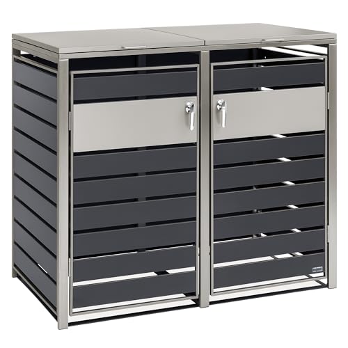 Zelsius Mülltonnenbox 2er Mülltonnen | (B) 132 x (T) 80 x (H) 117 cm | Anthrazit | inkl. Erweiterungsmöglichkeit | Mülltonnenverkleidung, Garten Müllbox, Müllhaus, 2 Tonnen