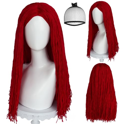 BESTBEL+Hair Cap Long Red Wig for Women Long Curly Hair Red Anime Costume for Halloween Cosplay Womens Cosplay Outfit Synthetic Wig for Costume Party