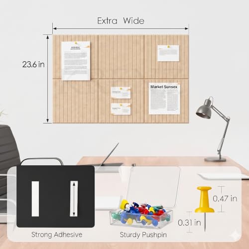 Image of KRENZ Self Adhesive Bulletin Notice Board (30 X 30 Cm) with Drawing Pins List Board for Wall Vision Board for Manifestation Wall Boards Message Board for Office School Collage (4, Cream Line)