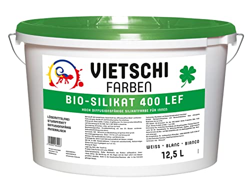Vietschi BIO-SILIKAT 400 LEF weiß - 12,5L - stumpfmatt -hochdiffusionsfähige Silikatfarbe für innen - Deckkraftklasse 2 - Farbe ideal für Allergiker - mineralische Farbe Cover