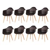 BenyLed Pack de 8 Sillón Tower Silla de Comedor Silla Escandinava, Pata Madera de Haya, Estilo Nórdico (Negro)