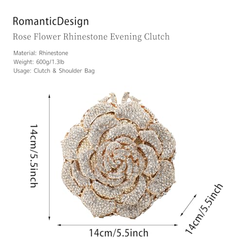 Image of RomanticDesign Women Round Rose Flower Rhinestone Clutch Bag Elegant Crystal Bride Purse for Evening Party Prom Wedding