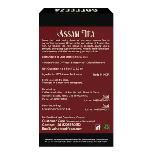 Image of Coffeeza Assam Tea Capsules - Authentic Assam Black Tea, Rich & Malty | Compatible with Nespresso Original line Coffe pod Machines | Pack of 1 (10 Capsules)