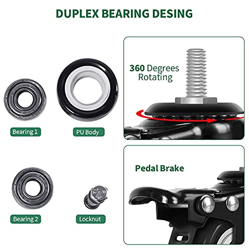 2" Stem Casters With Brakes And Flange Nuts, Set Of 4, Heavy Duty Swivel Threaded Stem Casters,5/16”-18X1”(Not Metric M8) Stem Casters Wheels With Lock For Carts Furniture Trolley Diy Stands #TOP1