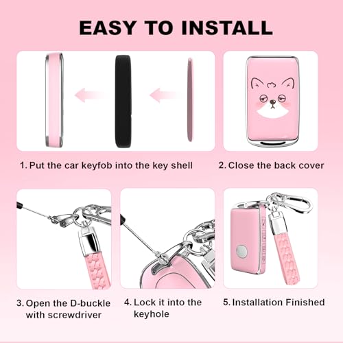 Coque de clé Mazda antichoc en TPU souple rose avec porte-clés métallique robuste - 4