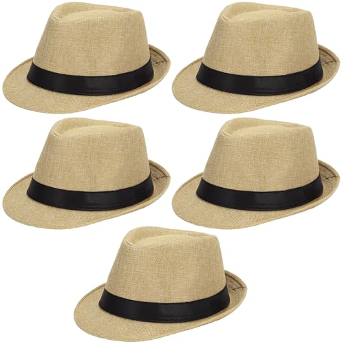 Image of Ultrafun 5 Pack Short Brim Fedora Classic Summer Beach Sun Hat Panama Cap for Men Women