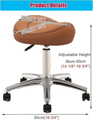 Image of Adjustable Height Saddle Stool - 360 Swivel Rolling Chair with PU Wheels & Metal Base - for Dental Hygienists(Brown)