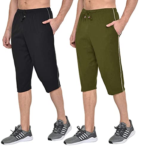 Image of Men's Regular Fit Cotton Three by Fourth, 3 /4th, Man Capri, Capris, Three Quarter, Capri for Men, Printed, Sports Running, Three Quarte, Casual Lounge Short, Nightwear Sleep Shorts, Pack of 2