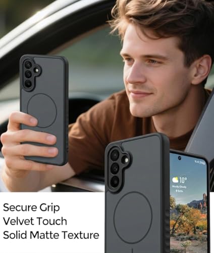 Image of VONZEE Matte Magnetic Case Compatible for Samsung Galaxy A55 Wireless Charging Shockproof Anti-Scratch TPU PC Slim Fit Full Protection Phone Cover for Samsung Galaxy A55-BLACK