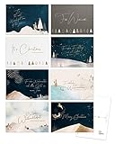 Grusskartenwerk 16 elegante Weihnachtskarten im Set, Postkarten in wundervollen Aquarell, moderne Illustrationen, blau, beige, creme, gold