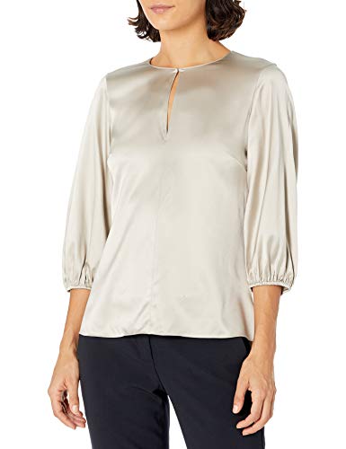 Theory Women's Stretch Satin Volume Sleeve Top, Silver Grey, Large #TOP18