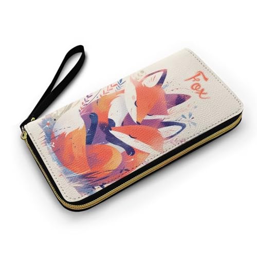 Forest Fox Lover Wallet for Women Red Fox Couple Print Ladies Clutch Wristlet Wrist Strap Long Purse, Natural Animals Zip around Phone Purse Card Holder Organizer2