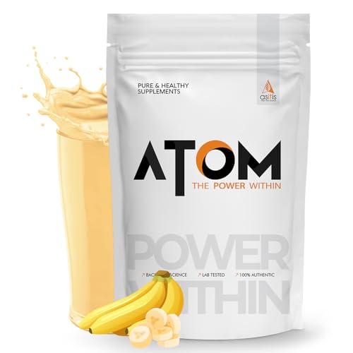 Image of AS-IT-IS ATOM Whey Protein 1kg | 27g protein | Isolate & Concentrate | Banana Fusion | USA Labdoor Certified | With Digestive Enzymes for better absorption
