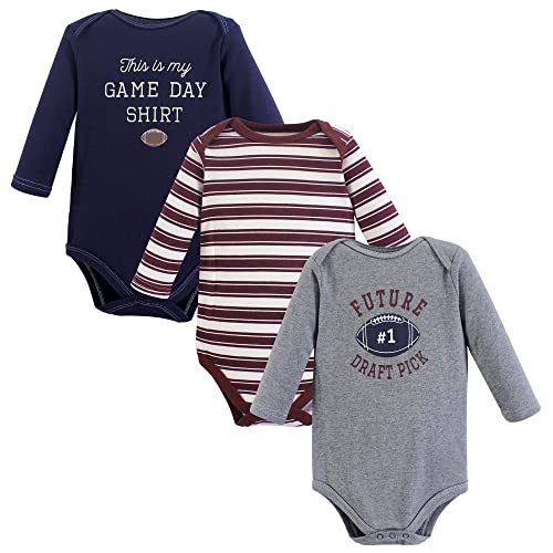 Image of Hudson Baby Unisex Baby Cotton Long-Sleeve Bodysuits, Football, 0-3 Months