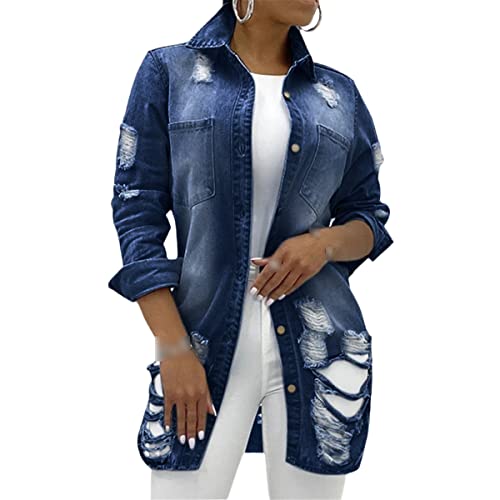 Veste en jean pour femme grand col revers veste denim noir bleu taille XXL